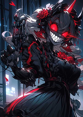 Cyberpunk Anime Girl with Red Eyes