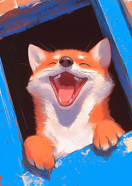 Happy Shiba Inu in Blue Window