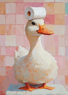 Duck with Toilet Paper Hat Painting