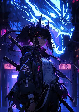 Cyberpunk Girl with Dragon