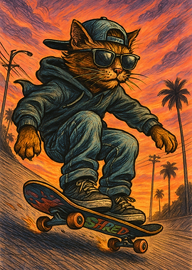 Skateboarding Cat