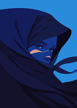Woman in Blue Robe Minimalist Art Illustration