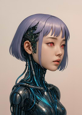 Cyborg Girl with Red Eyes