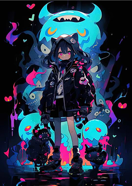 Anime Girl with Monster Spirits