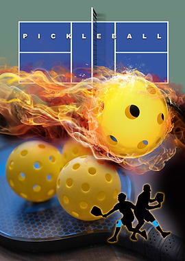 Pickleball Action with Flaming Ball