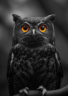 Owl with striking orange eyes