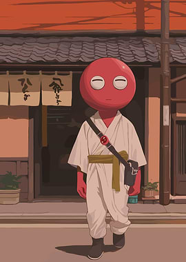Red Character in Japanese Town