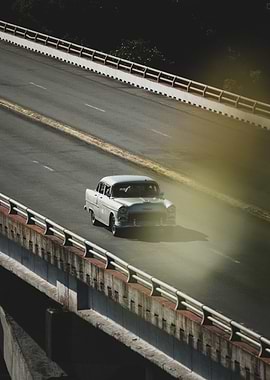 Vintage Car on Bridge