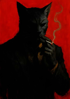 Anthropomorphic Cat Smoking Cigarette