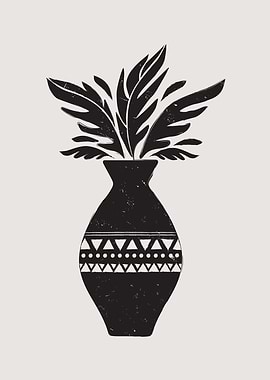 Black Vase with Leaves Boho Illustration