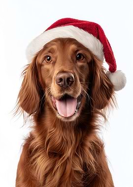 Irish Setter Dog with Santa Hat Portrait