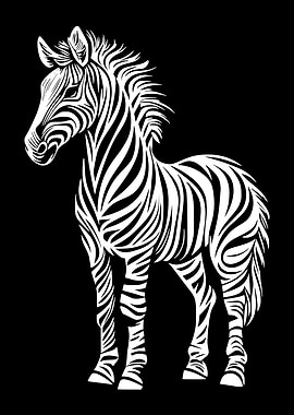 Zebra Illustration on Black Background