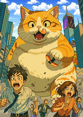 Giant Cat in Cityscape