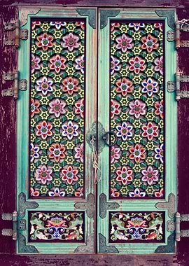 Korean Traditional Door with Floral Pattern