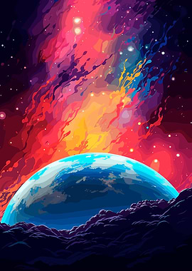 Colorful Space Scene with Planet