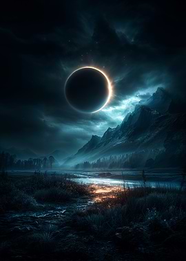 Eclipse Landscape at Night