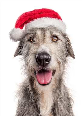 Irish Wolfhound Dog with Santa Hat Portrait