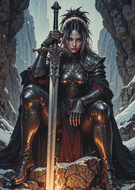 Silent Knight – Gothic Warrior Woman on Her Throne