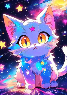 Cosmic Kitten with Starry Eyes