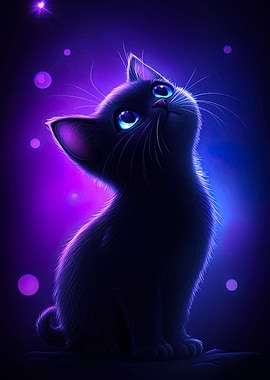 Neon Cat Gazing at Stars