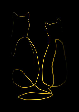 Golden Gaze: Minimalist Cat Duo Outline