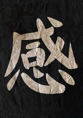 Feeling, Japanese Kanji on Wrinkled Black Paper