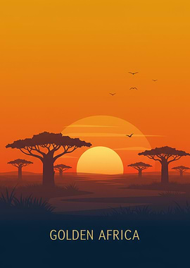 Golden Africa Pixel Art Sunset