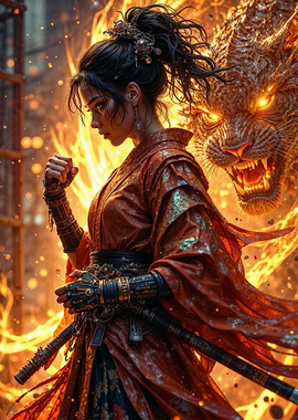 Fire Spirit Samurai – Asian Warrior Woman with Dragon Energy