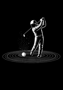 Astronaut Golfing in Space Illustration