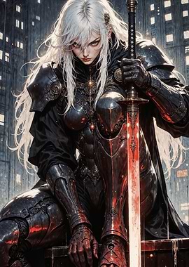 Oathkeeper – Battle-Scarred Warrior Woman with Sacred Sword