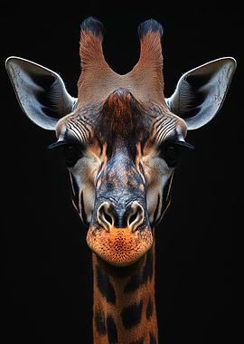 Giraffe Portrait on Black Background