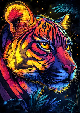 Colorful Tiger Portrait in Jungle Setting
