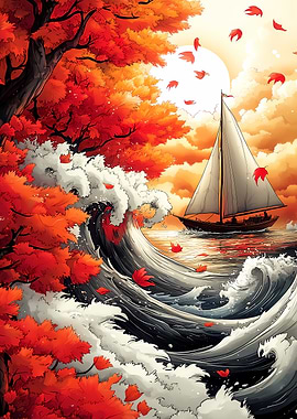 Autumn Sailboat Journey