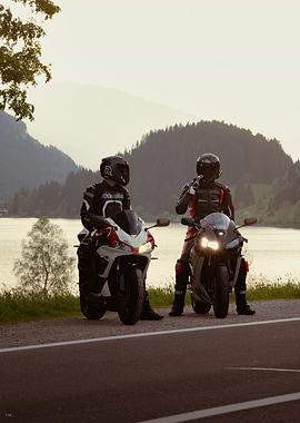 Motorcycle riders on scenic road trip