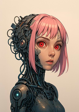 Cyborg Girl with Pink Hair
