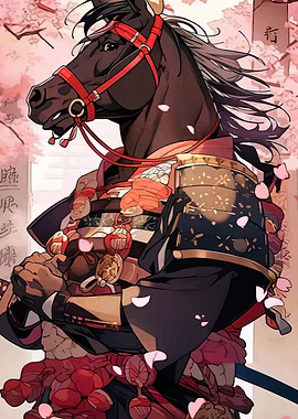 Samurai Horse in Cherry Blossom Season
