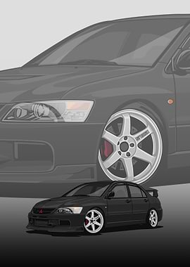 Black Mitsubishi Lancer Evolution Poster