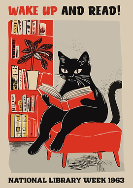Cat Reading Book National Library Week