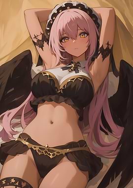 Anime Girl with Wings Lying Down