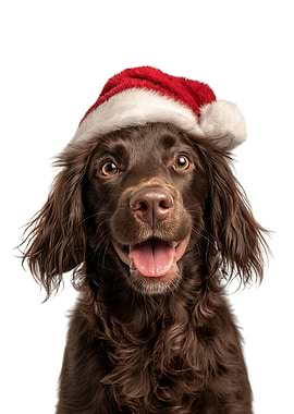 Boykin Spaniel Dog with Santa Hat Portrait