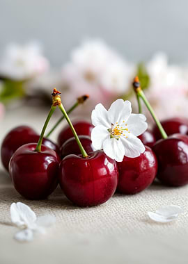 Cherries and Cherry Blossom Still Life