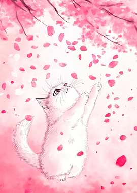 Kitten with Cherry Blossoms