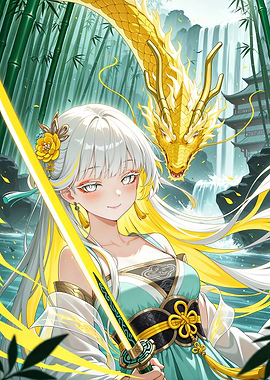 Anime Girl with Dragon and Sword