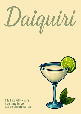 Daiquiri Cocktail Art Print – Classic Rum Drink Recipe Wall Decor for Bar, Kitchen, or Lounge – Minimalist Tropical Poster