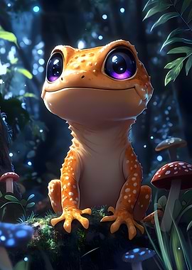 Cute Orange Lizard in Enchanted Forest
