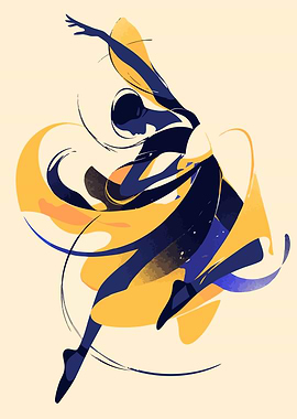Abstract Dancer in Motion Blue Yellow Minimalist Art Illustration