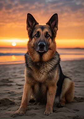 German Shepherd at Sunset Beach