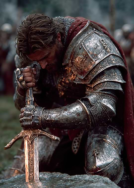 Kneeling Arthur with Excalibur