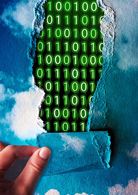 Binary Code Through Torn Sky Paper