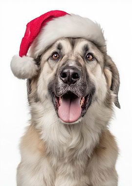 Anatolian Shepherd Dog with Santa Hat